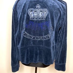 Juicy Couture Hoodie Navy Blue Track Jacket Full Zip Velvet Y2K Size XL